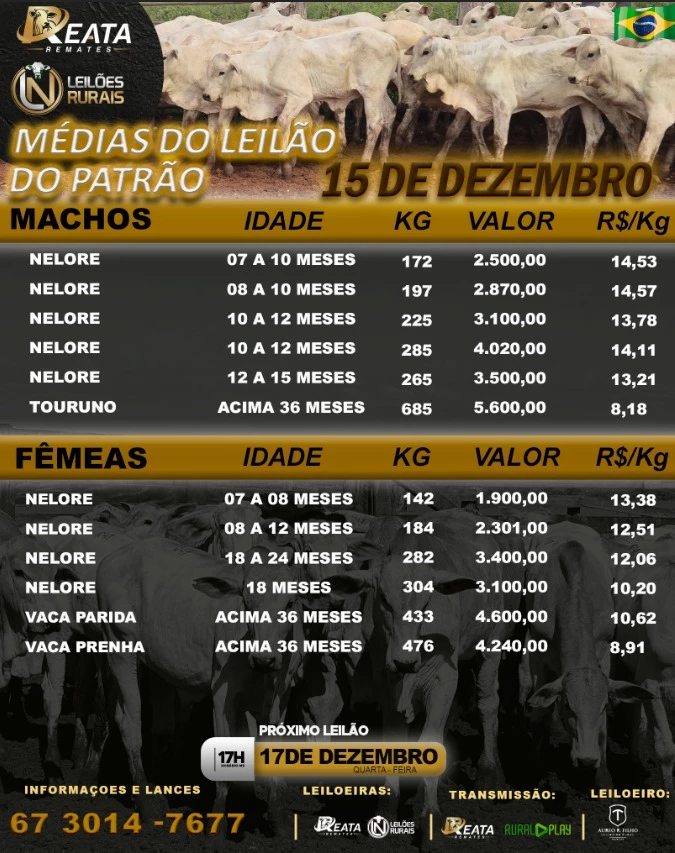 -- RESULTA LEILÃO DO PATRÃO 15-12-2025 17H